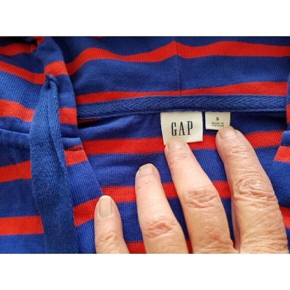 GAP Red Blue Long Sleeve V-Neck Cotton Hoodie Womens Sz (S) - Picture 7 of 14
